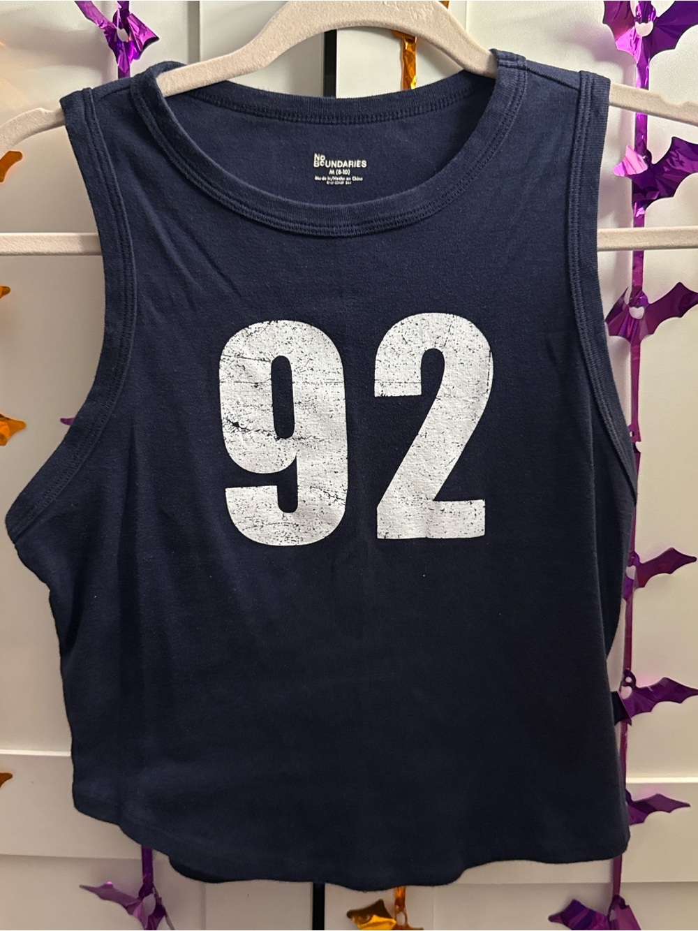 Navy Tank Top with White '92' Graphic